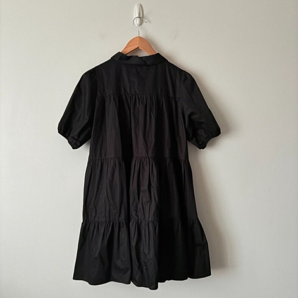 Zara Poplin Tiered Babydoll Mini Dress Black Size Small Blogger Fav - Picture 4 of 6